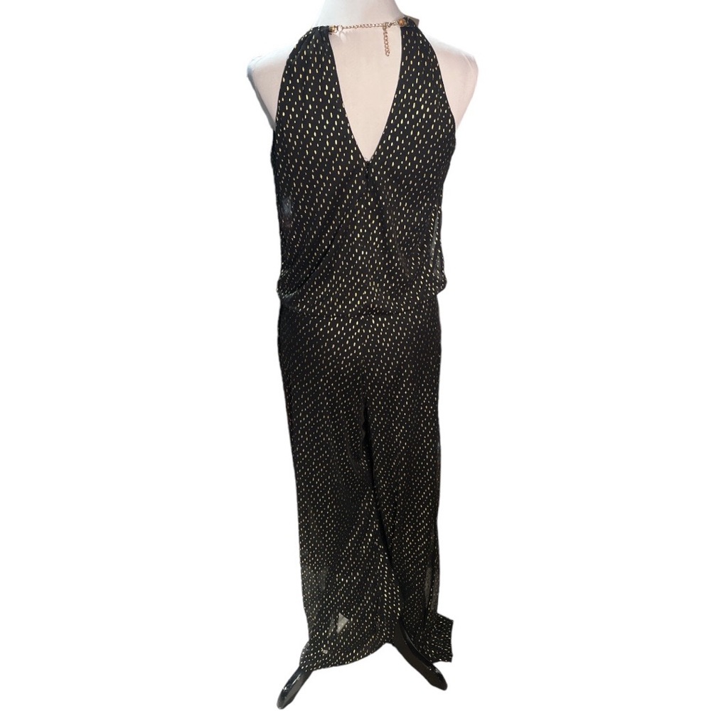 Cache Polka Dot Chain Neck Jumpsuit Black Gold Size Small - Picture 2 of 9